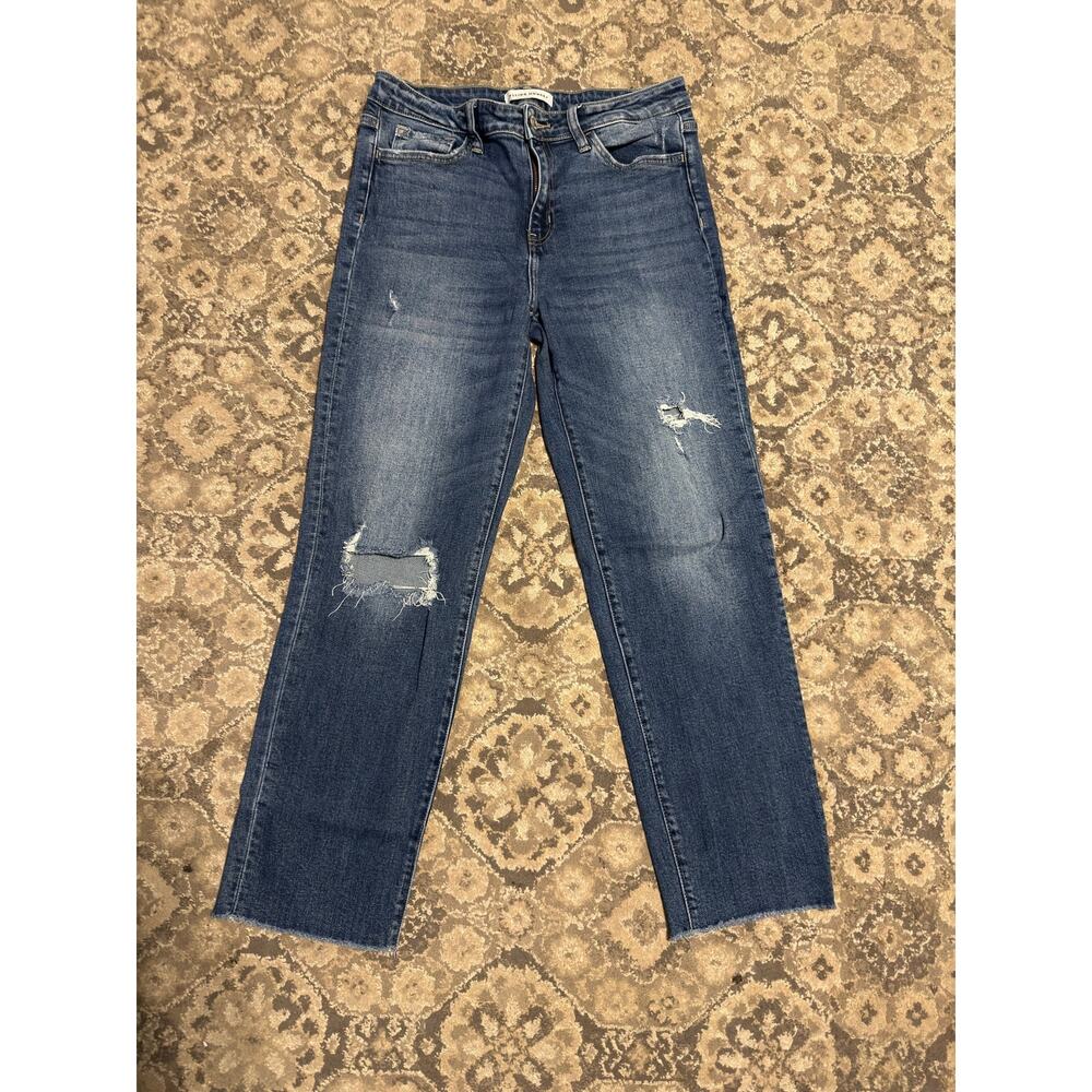 Flying Monkey Jeans Womens 29 High Rise Straight Raw Hem Distressed Medium Wash